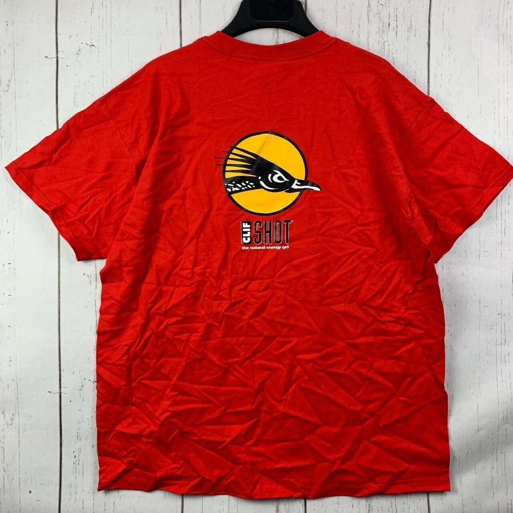 Vintage Clif Shot XL Fruit of the Loom Casual T-Shirt Red New Men Cotton‎